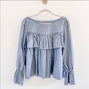 Banana Republic Tops - BANANA REPUBLIC Ruffle Bell Sleeve Chambray Blouse Banana Republic Tops - BANANA REPUBLIC Ruffle Bell Sleeve Chambray Blouse